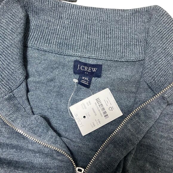 J Crew Sweater Mens XXL Grey Merino Wool Blend 1/4 Zip Mock Neck Neutral BB697 - Picture 6 of 12